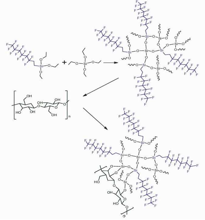 全氟辛基二氧化硅溶膠液的制備及利用其進行濾紙疏水化修飾的反應原理