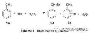 以甲苯為底物，進行了模型研究（Scheme 1）