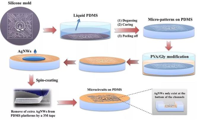 圖3. 透明柔性電路的制備流程