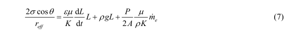 毛細(xì)力、粘性力、重力、蒸發(fā)效應(yīng)的控制方  程