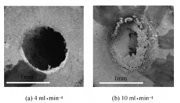 不同流量下微通道管路出口的SEM圖