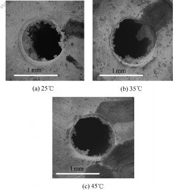 不同溫度微通道管路出口的SEM圖