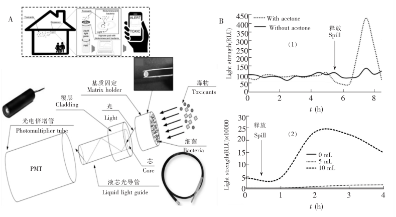空氣毒性檢測傳感器示意圖及其對丙酮和三氯甲烷的檢測結(jié)果