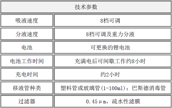 大容量電動移液器技術參數(shù)